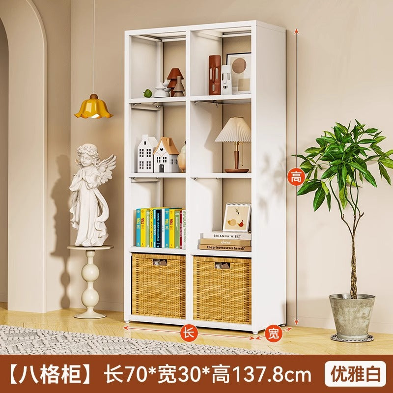 Freestanding steel bookcase for home use - modular grid design, wall-mounted or freestanding, multi-tier bookshelf, children's iron art storage rack