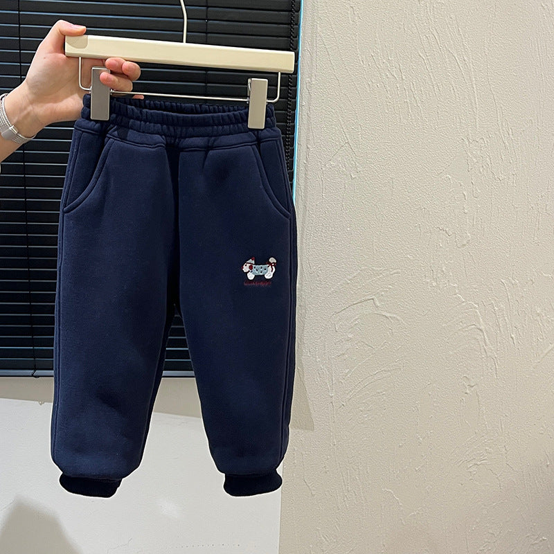 Autumn/winter girls' trendy fleece-lined thickened cotton pants, korean style warm outerwear casual trousers for baby girls, children's clothing