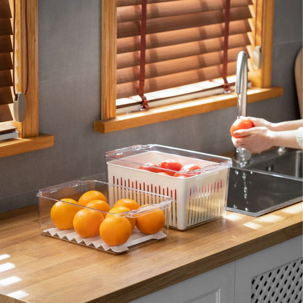 Food grade refrigerator storage box, fruit and vegetable frozen storage box with lid, transparent sealed fresh-keeping box cross-border