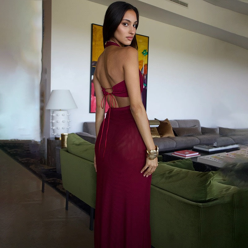 summer new arrival: independent e-commerce platform european and american style women's sexy halter neck slim-fit patchwork backless bodycon dress