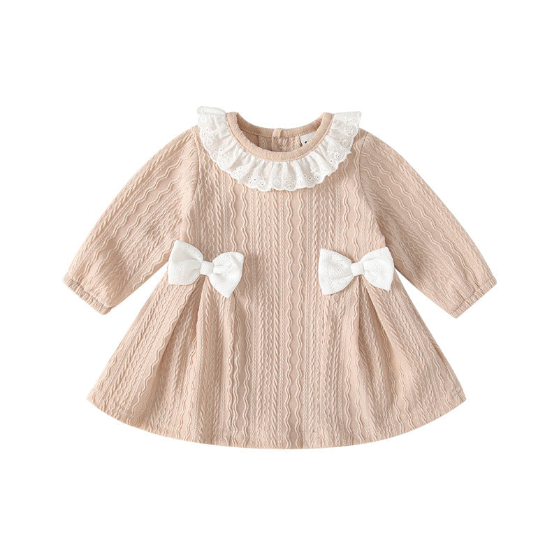 Girls' autumn dresses  new style chic baby lace collar bow princess dress spring and autumn