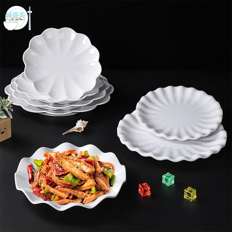 Melamine plate commercial hotel restaurant lace round plate resistant to falling cooking hot dish plate hotel creative cold dish snack plate