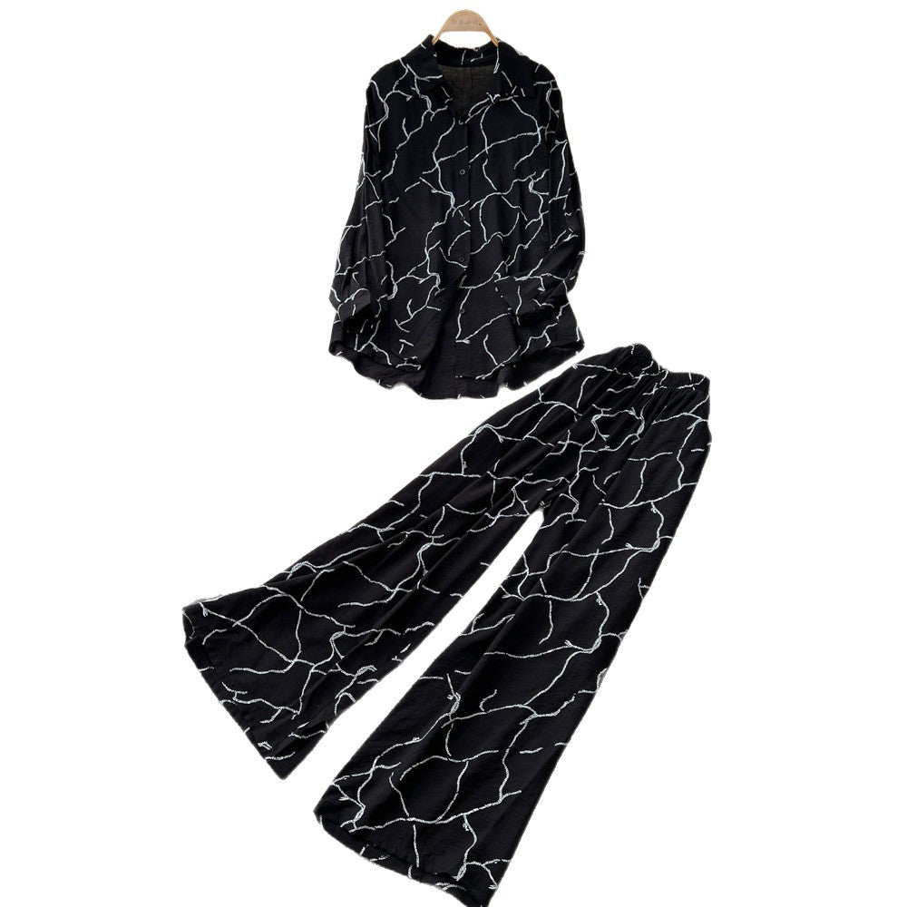 Lazy style pink printingshirtloose pantstwo-piece set female autum light mature style easiest for matchwork clothingelegantsuit
