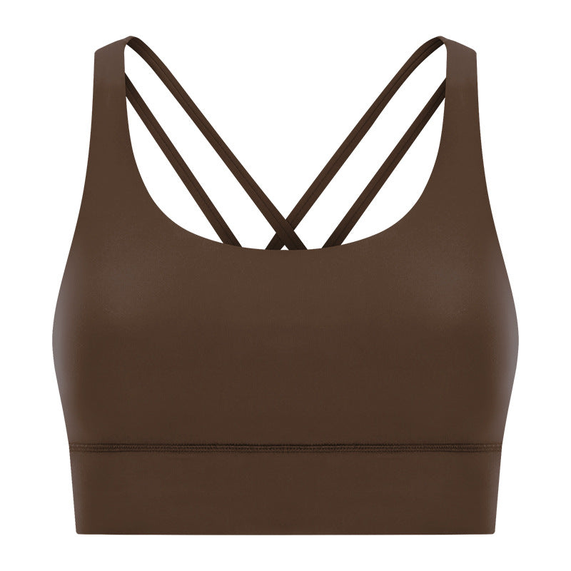 New arrival cross back yoga bra double-sided brushed nude high-strength bubble wrap push-up sports intimatesdw002