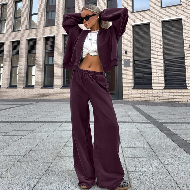 European and American fashion casual suit women's 2025 autumn new versatile trend hooded sweater cardigan trousers two-piece set