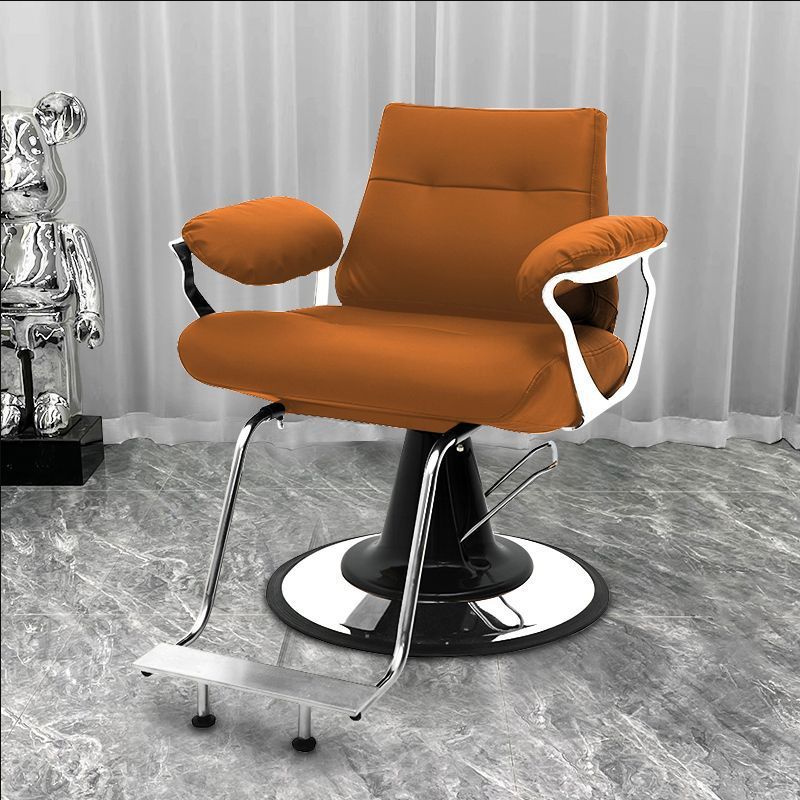 Influencer-approved barber chair - stainless steel, high-end salon chair for perming, dyeing, and cutting. features adjustable height, swivel function, and thickened padding. perfect for professional hair salons