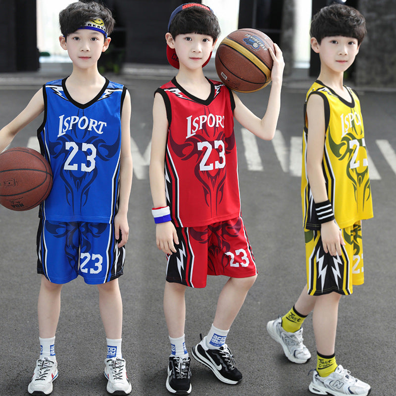 boys' summer basketball jersey set - kids' indoor student quick-dry, wear-resistant, anti-slip sleeveless sports outfit for mid-to-large children