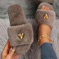 new small fragrance style heart style trendy internet celebrity thickeneded warm autumn and winter one-word fur slippers manufacturer wholesale direct sales