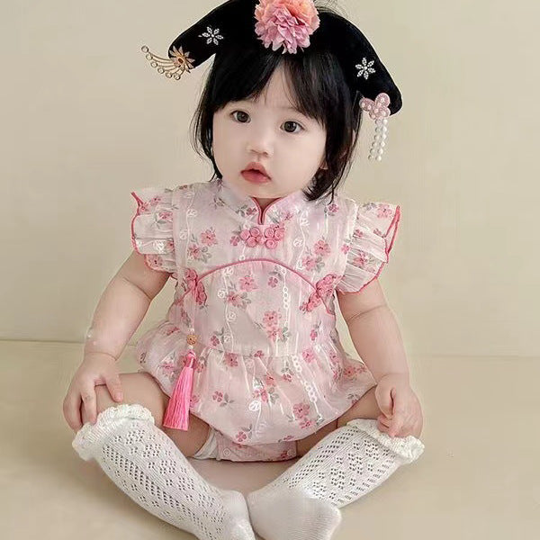 Baby rompers summer outfit  thin style girl's flutter sleeve triangle bodysuit summer crawling suit newborn onesie