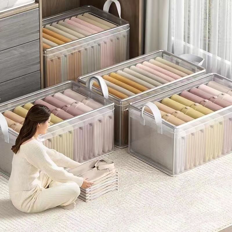 Clothes storage box Household wardrobe Clothes pants layered artifact storage box Organizing box Transparent folding storage