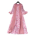 K-style polka dot pleated short-sleeved dress women's summerruffle sleeve round neck pleated skirtslimming lookelegantwork clothing skirt