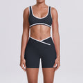 New arrival nude contrast colorpatchwork yoga clothes cross high waist butt lift shorts sports back suit running fitness clothes