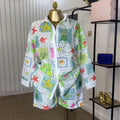 European and american cross-border women's fashion:  summer new collection - stylish printed, cutout, turn-down collar, long-sleeve shirt and shorts casual set