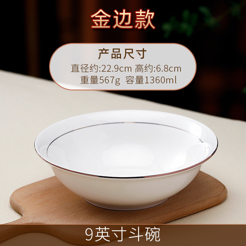 Wholesale gold-rimmed ceramic hat bowl, wing bowl, meat bowl, pure white rice bowl, vegetable bowl, soup bowl, noodle bowl, soup noodle bowl