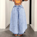 Fashionjeans women's high waist snowflake washed pleated wide leg pants light blue distressed loosedrapedmoppants