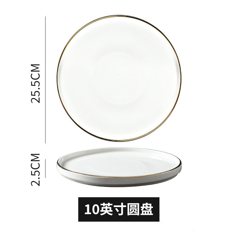 Nordic creative rimmed ceramic steak plate - personalized gold-edged ceramic round plate for restaurants, hotels, pizza, and business use