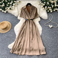 Light mature style lapel short-sleeved satindress women's summer soft waist slimming look a-line long skirt work clothingelegant