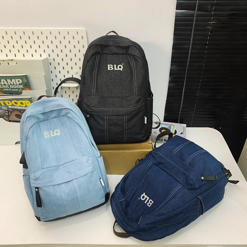 Denim backpack - in-stock, trendy style for men and women, matching couple design, fresh and simple denim student backpack