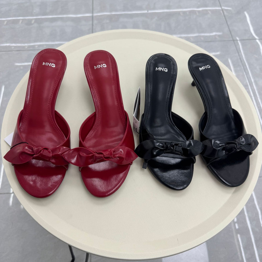 Mng sandals 2026 summer fashion open-toe women's shoes red bow round toe elegant high heel sandals & slides for outdoor wear