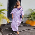 European and american cross-border women's clothing:  summer new arrival - elegant, casual, loose-fit, plus size, v-neck, striped maxi dress