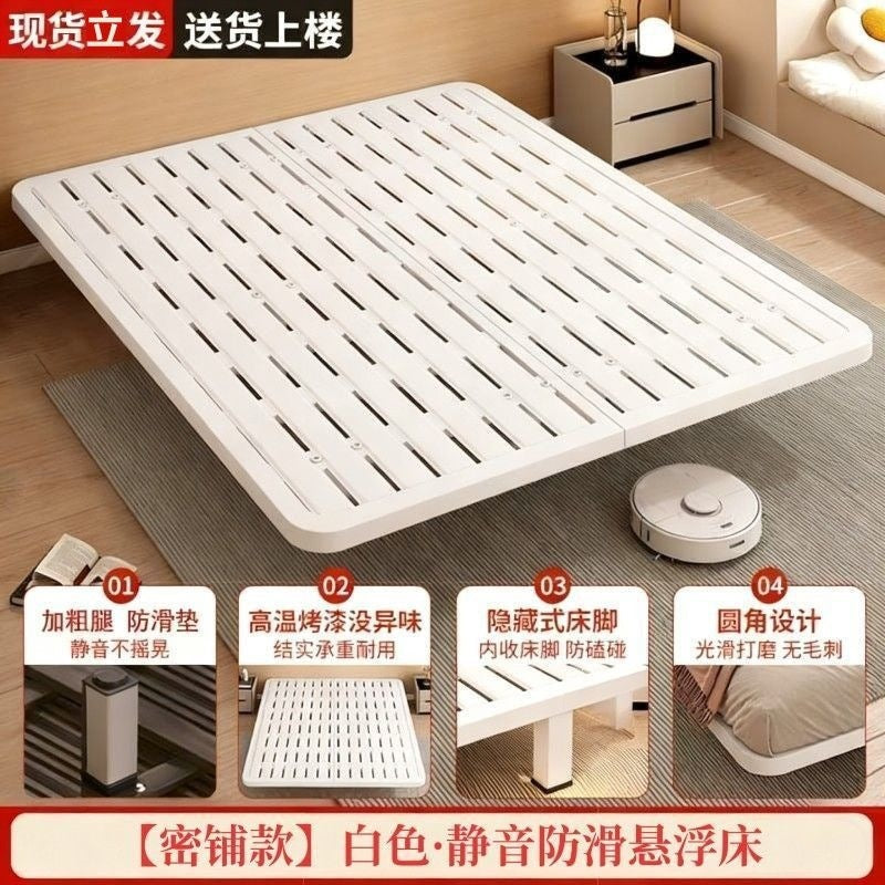 Popular minimalist floating bed 1.68m italian-inspired light luxury bed frame iron frame apartment bed without headboard bed style iron frame bed