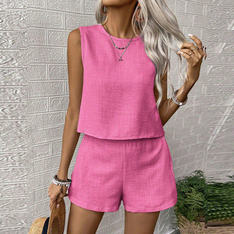 Xibo women's clothing  summer new collection: women's solid color minimalist fashion casual sleeveless top and shorts set