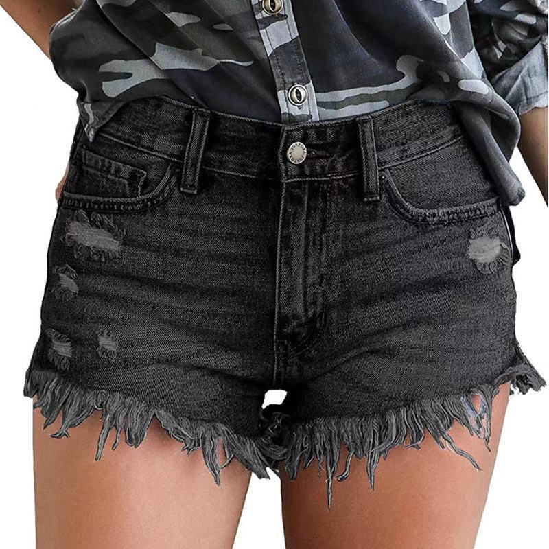 Factory direct cross-border trade  new ripped fringe stretch  denim shorts hot pants trendy women's