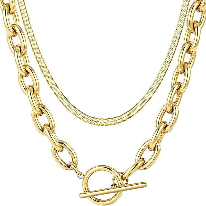 Amazon bestseller: gold-tone layered cable chain necklace with stainless steel ot clasp - everyday minimalist choker