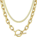 Amazon bestseller: gold-tone layered cable chain necklace with stainless steel ot clasp - everyday minimalist choker