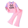 girls' autumn outfit: purple-pink turn-down collar sweatshirt with butterfly and letter print, flared pants, kids' two-piece set