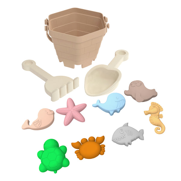 Cross-border children's silicone beach toys shovel ocean outdoor seaside portable beach bucket durable sand digging DIY tool