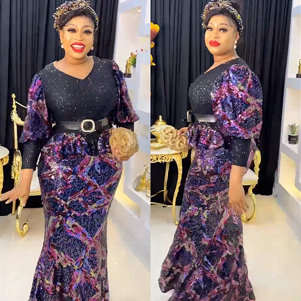 African plus size women's clothing  new european and american foreign trade  hot selling dress christmas party evening gown