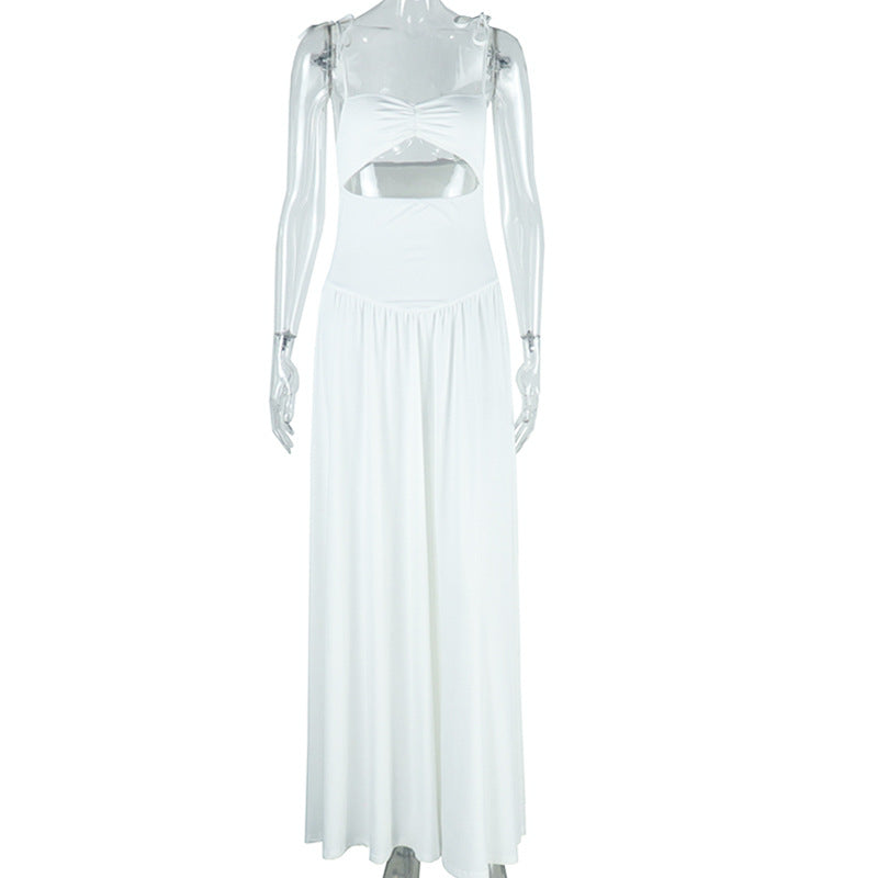 Fashion style insexport women's clothing fashionpure colordress suspender off-shoulder sleeveless large skirt skirt dress