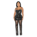 C6556 cross-border   fashion women's hot diamond mesh suspender sleeveless pants jumpsuit