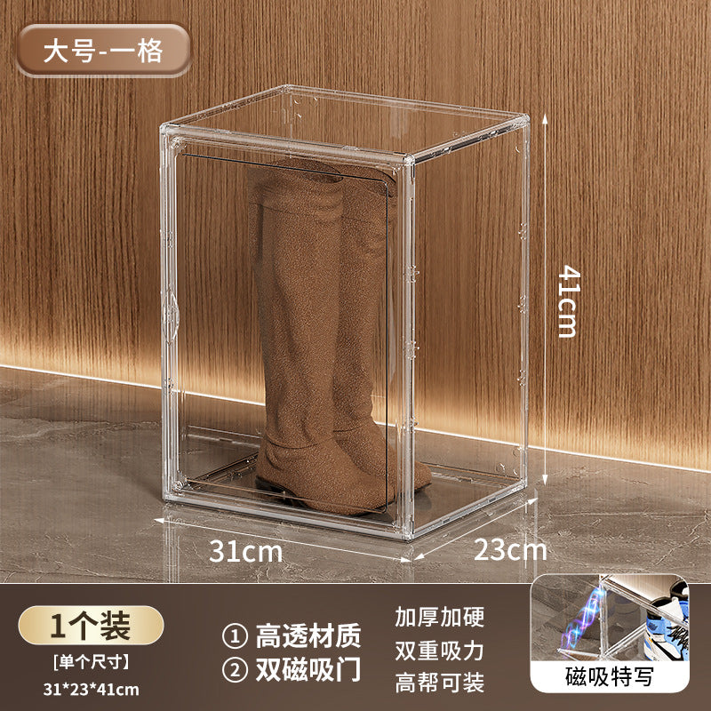 Household shoe storage box Transparent PET foldable sneaker display cabinet Dust-proof magnetic shoe cabinet Large capacity shoe box