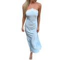 summer new women's fashion: european and american cross-border dress - elegant and stylish lace-trimmed, cinched-waist, halter neck maxi dress