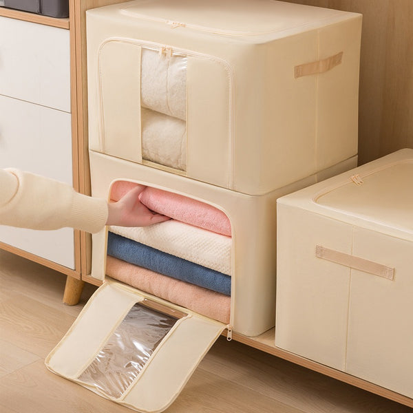 Transparent window steel frame box Household non-woven fabric large-capacity Baina box Clothes quilt finishing box Foldable storage box