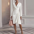 new european and american cross-border women's fashion: sexy slim-fit solid color long sleeve v-neck pleated design dress