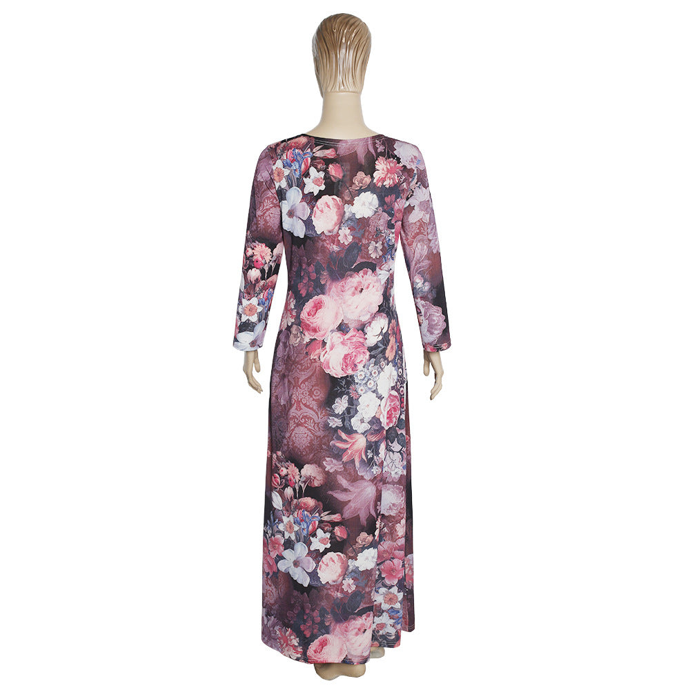 african plus size women's clothing:  &  printed round neck slimming a-line dress