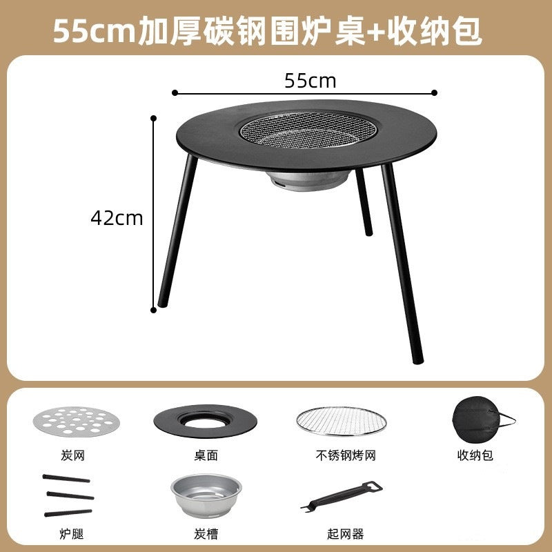 Outdoor bbq grill & tea brewing set - portable, detachable, smokeless patio bbq table - electric & charcoal dual-use grill