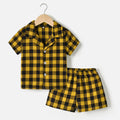 Export children's clothing kids pajamas spring and summer boys short-sleeved kids plaidcardigan boys thin cotton kids home clothes