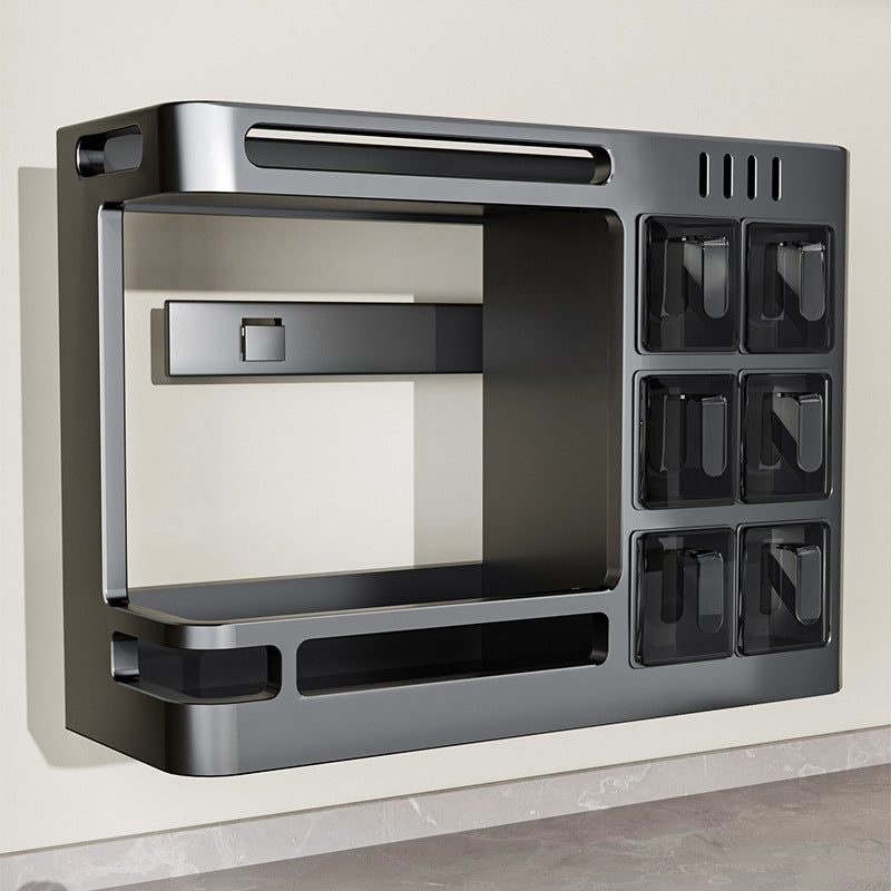 Kitchen wall-mounted organizer rack for oil, salt, sauce, vinegar, and condiments - multi-functional, punch-free, home storage