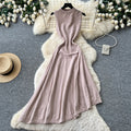 French chic sleeveless knit irregular hem dress - women's summer retro a-line dress - slimming, elegant, and versatile workwear maxi dress