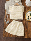 summer cross-border e-commerce 3d mesh wave patchwork top + skirt two-piece set girls' outfit
