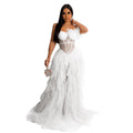 X6223 cross-border   fashion women's solid color sleeveless bandeau mesh maxi dress
