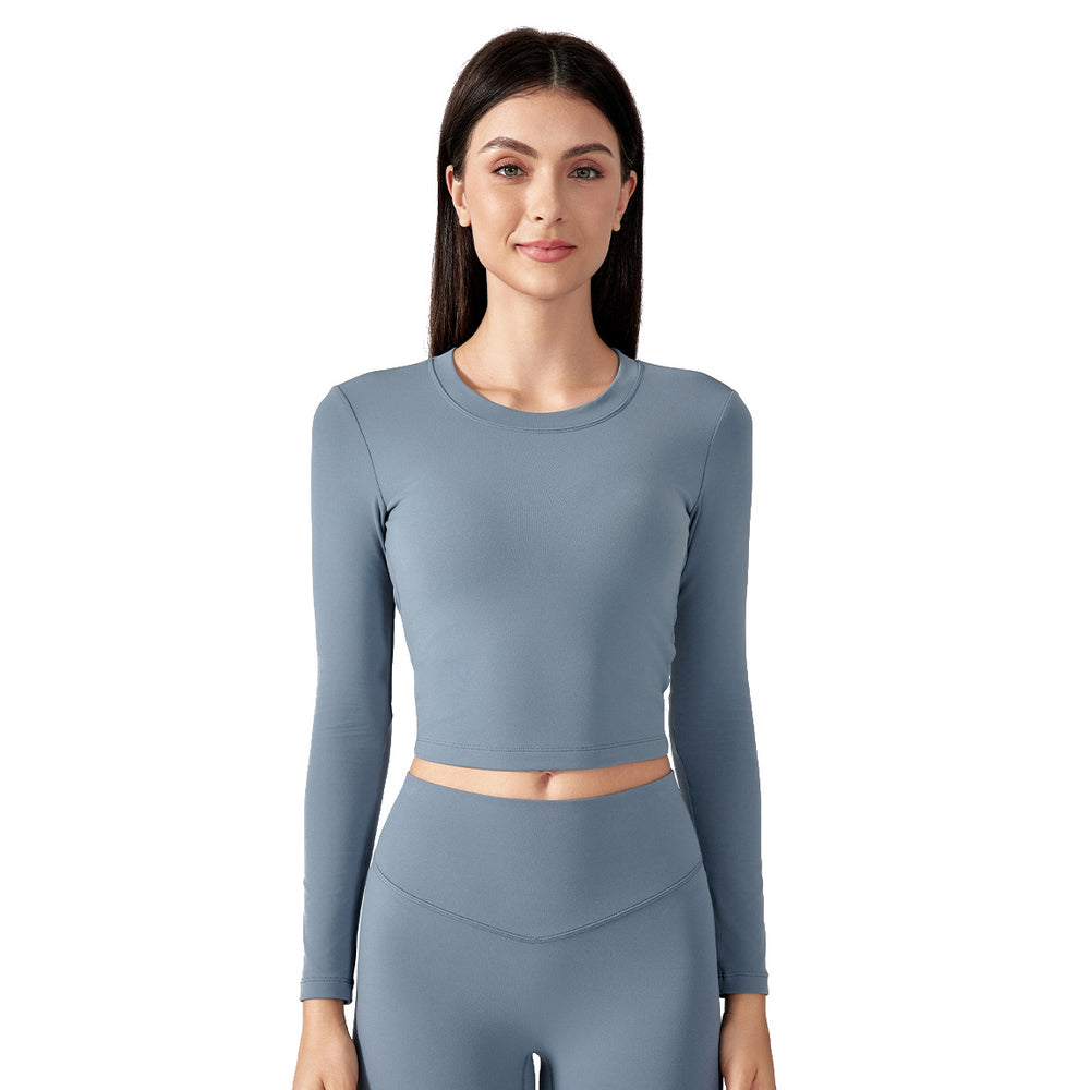 Sexy cutout back yoga top - long sleeve, cropped length with built-in bra pads - perfect for running, fitness, and workouts - daw186