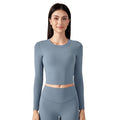 Sexy cutout back yoga top - long sleeve, cropped length with built-in bra pads - perfect for running, fitness, and workouts - daw186