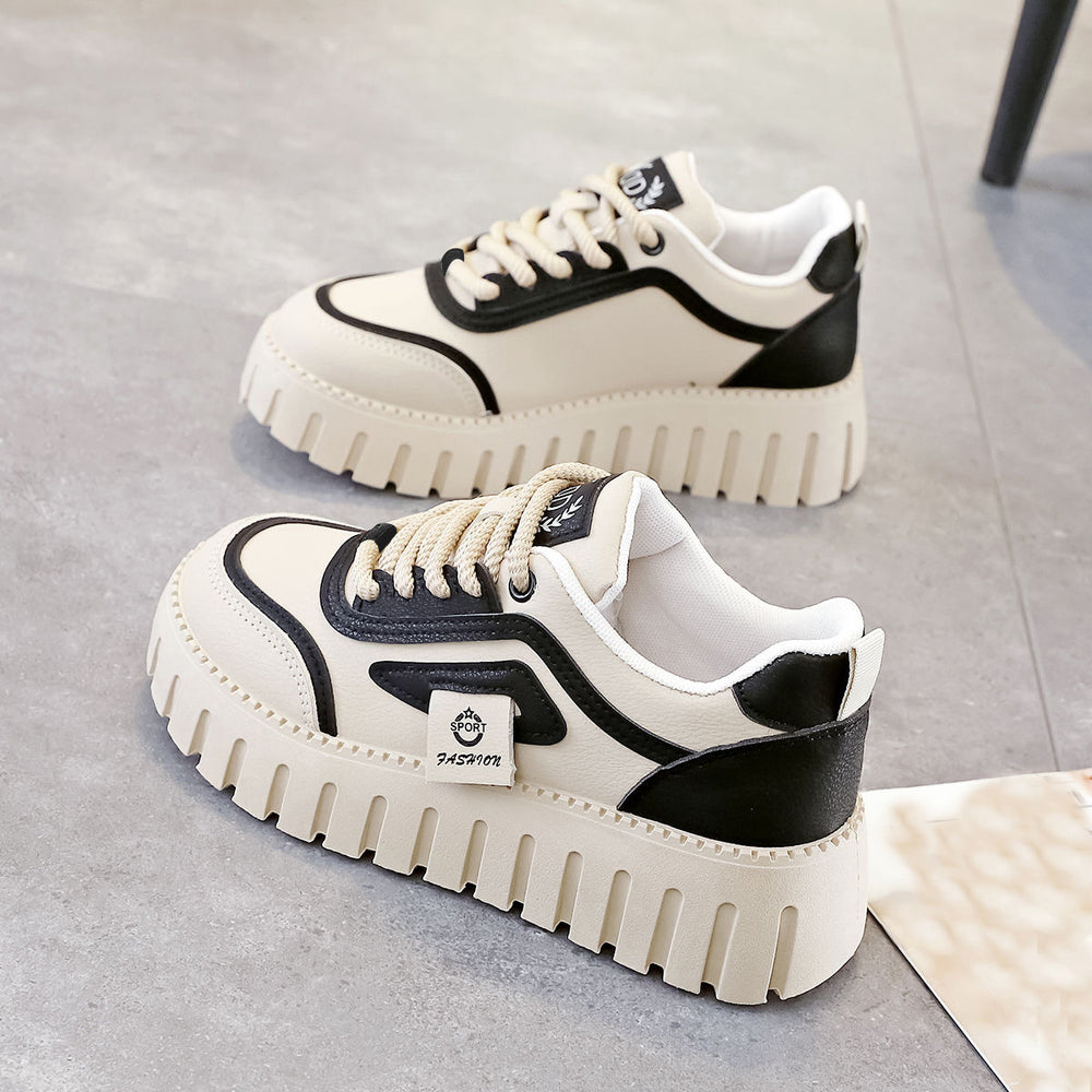 2025 spring/autumn new casual shoes platform wedge heel height increasing women's shoes korean style fashion color block versatile student shoes wholesale