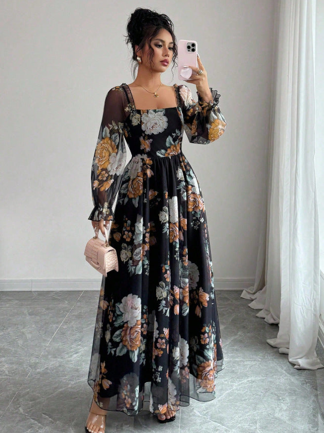 new arrival: elegant chiffon long-sleeve printed pleated dress - perfect for independent stores, , , and