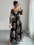 new arrival: elegant chiffon long-sleeve printed pleated dress - perfect for independent stores, , , and